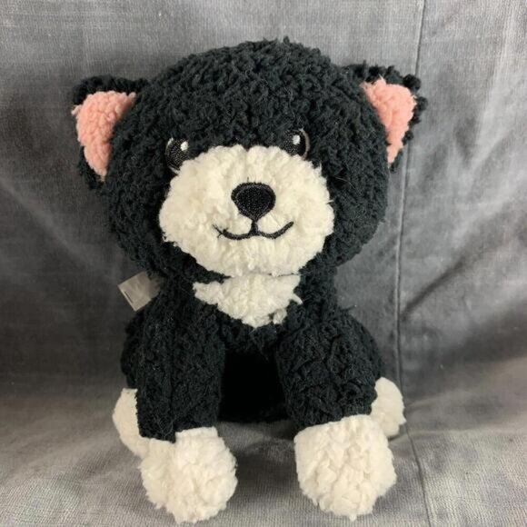 Justice Sleep Kitty Cat Kitten Small Black White Plush 6Stuffed Animal Toy​ - Picture 1 of 6